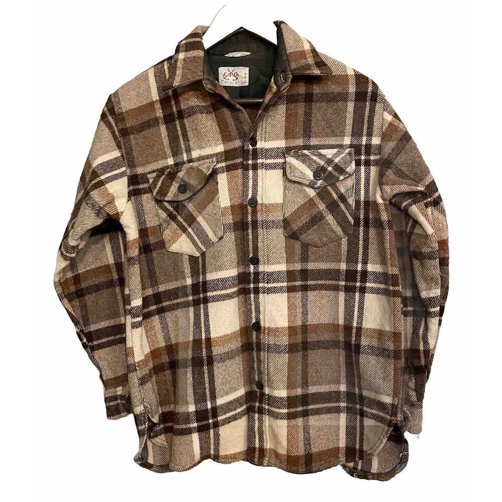 CPO Block Shirt‎ Jacket Soft Distressed Wool Plaid Austria Made Vintage Medium